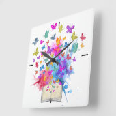 Horloge Carrée Explosion de papillons (Angle)