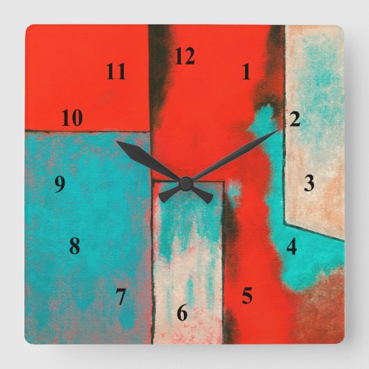Horloge Carrée Expressioniste abstrait Art Painting Red Turquoise (Recto)