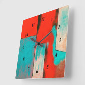 Horloge Carrée Expressioniste abstrait Art Painting Red Turquoise (Angle)