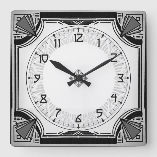 Horloge Carrée Exquise Art déco Clock Black and White Version (Recto)