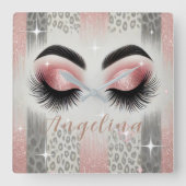Horloge Carrée Eyelashes de Parties scintillant rose Glam (Recto)