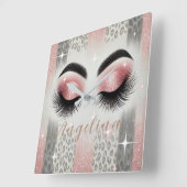 Horloge Carrée Eyelashes de Parties scintillant rose Glam (Angle)