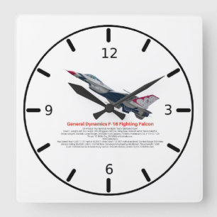 Horloge Carrée F-16 Fighting Falcon Fighter Jet
