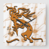 Horloge Carrée Face À Gauche Kokopelli Avec Notes Musicales (Recto)