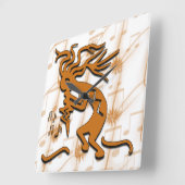 Horloge Carrée Face À Gauche Kokopelli Avec Notes Musicales (Angle)