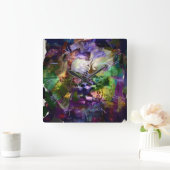 Horloge Carrée Face Abstraite avec symboles (Maison)