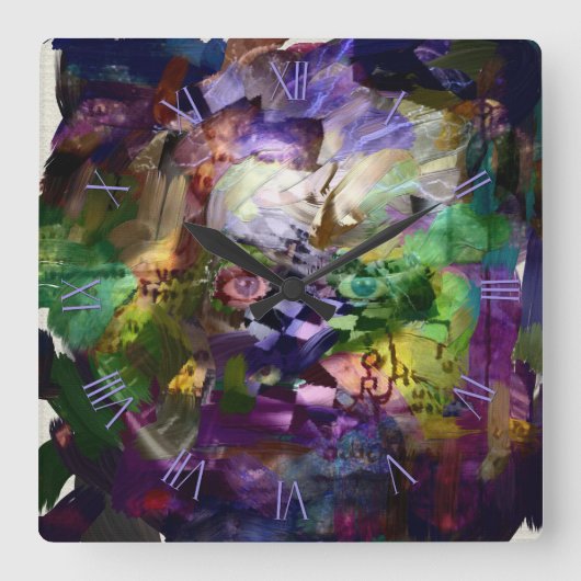 Horloge Carrée Face Abstraite avec symboles (Recto)