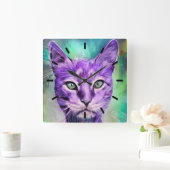 Horloge Carrée Face de chat pourpre (Maison)