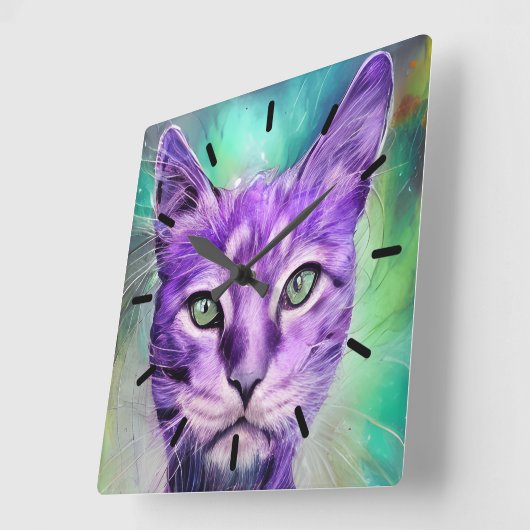 Horloge Carrée Face de chat pourpre (Angle)