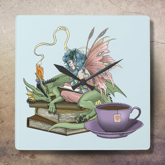 Horloge Carrée Fairy Dragon Books Tea Friendship