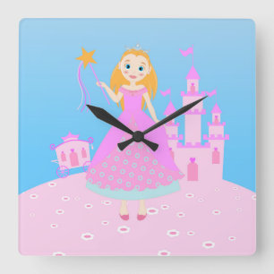 Horloge Carrée Fairytale Princess à Pink Birthaday