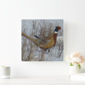 Horloge Carrée Faisan B23 Anneau-étranglé dans la neige (Maison)