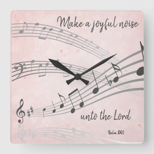 Horloge Carrée Faites un joyeux bruit Bible Verse (Recto)