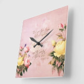 Horloge Carrée Faith Hope et Love Roses (Angle)