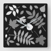 Horloge Carrée Fallen Feuille Design Gris Blanc Noir (Recto)