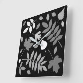 Horloge Carrée Fallen Feuille Design Gris Blanc Noir (Angle)
