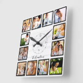 Horloge Carrée Famille 12 Photos Collage Bois blanc (Angle)