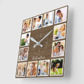 Horloge Carrée Famille 12 Photos Collage Bois Brown (Angle)