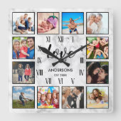 Horloge Carrée Famille customisée Photo Collage Love Script Marbr (Recto)