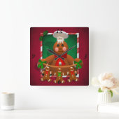 Horloge Carrée Famille de pain d'épice : Baker drôle (Maison)