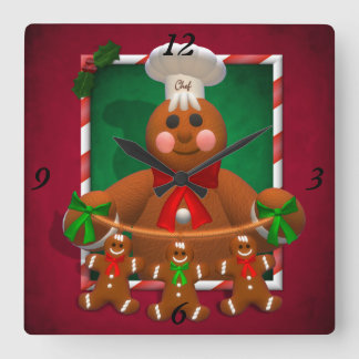 Horloge Carrée Famille de pain d'épice : Baker drôle