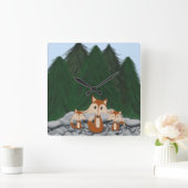 Horloge Carrée Famille de renards adorable (Maison)