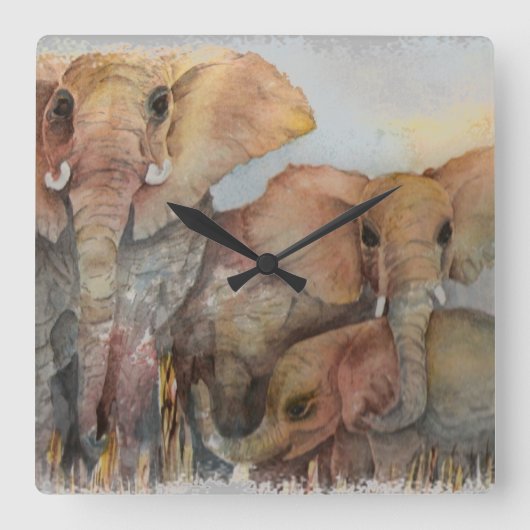 HORLOGE CARRÉE FAMILLE ÉLÉPHANTE (Recto)