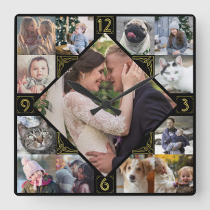 Horloge Carrée Famille en forme de diamant Collage photo Mod Blac