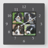 Horloge Carrée Famille gris foncé collage photo personnalisé (Recto)