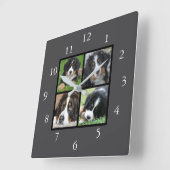 Horloge Carrée Famille gris foncé collage photo personnalisé (Angle)