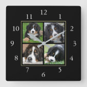 Horloge Carrée Famille noire moderne collage photo personnalisé (Recto)