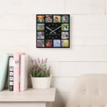Horloge Carrée Famille noire moderne photo collage nom monogramme<br><div class="desc">Horloge photo de famille noire moderne. Ajoutez vos photos personnelles et votre nom pour personnaliser l'horloge et vous créerez une horloge très personnelle et unique.</div>
