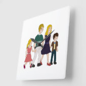 Horloge Carrée Famille ridiculement heureuse (Angle)