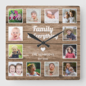 Horloge Carrée Family Is Everything 12 photo Collage Bois rustiqu (Recto)