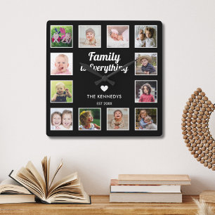 Horloge Carrée Family Is Everything 12 photo Collage Modern Black