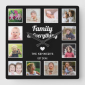 Horloge Carrée Family Is Everything 12 photo Collage Modern Black (Recto)