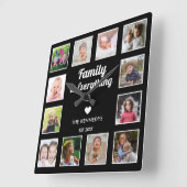 Horloge Carrée Family Is Everything 12 photo Collage Modern Black (Angle)