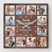 Horloge Carrée Family Is Everything Quota Photo Collage Rustic (Recto)