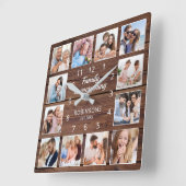 Horloge Carrée Family Is Everything Quota Photo Collage Rustic (Angle)