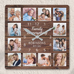 Horloge Carrée Family Is Everything Quota Photo Collage Rustic<br><div class="desc">Easily create your own personalized rustic wooden plank farmhouse wall clock with your custom The design feobjets a beautiful handwritten script quote: "Family is everything". Pour les meilleurs résultats,  crop the images to square - with the focus point in the center - before uploading.</div>