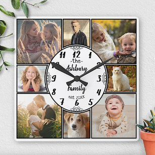 Horloge Carrée Family Photo Collage 8 Instagram Picture Oval