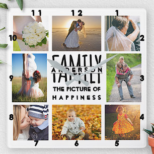 Horloge Carrée Family Photo Collage Ajouter un nom Modèle   8 ima