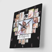 Horloge Carrée Family Photo Collage Heart 17 Pictures Name Black (Angle)