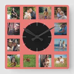 Horloge Carrée Family Photo Collage Monogram