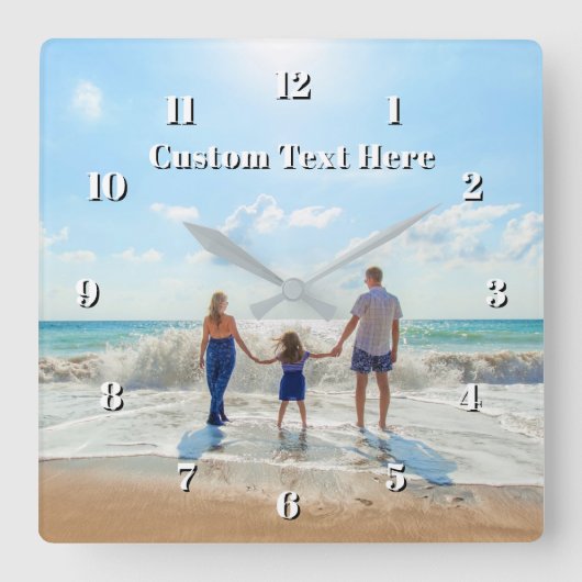 Horloge Carrée Family Photo Wall Clock Personalized Text (Recto)