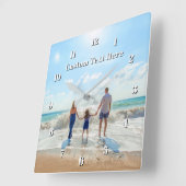 Horloge Carrée Family Photo Wall Clock Personalized Text (Angle)