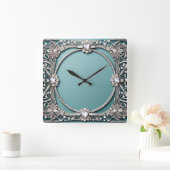 Horloge Carrée Fancy Blue Jeweled Look (Maison)