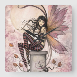 Horloge Carrée Fantaisie artistique de fées des brises d'automne 