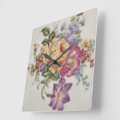 Horloge Carrée Fantaisie florale (Angle)