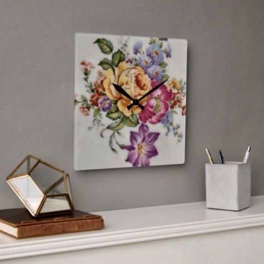 Horloge Carrée Fantaisie florale